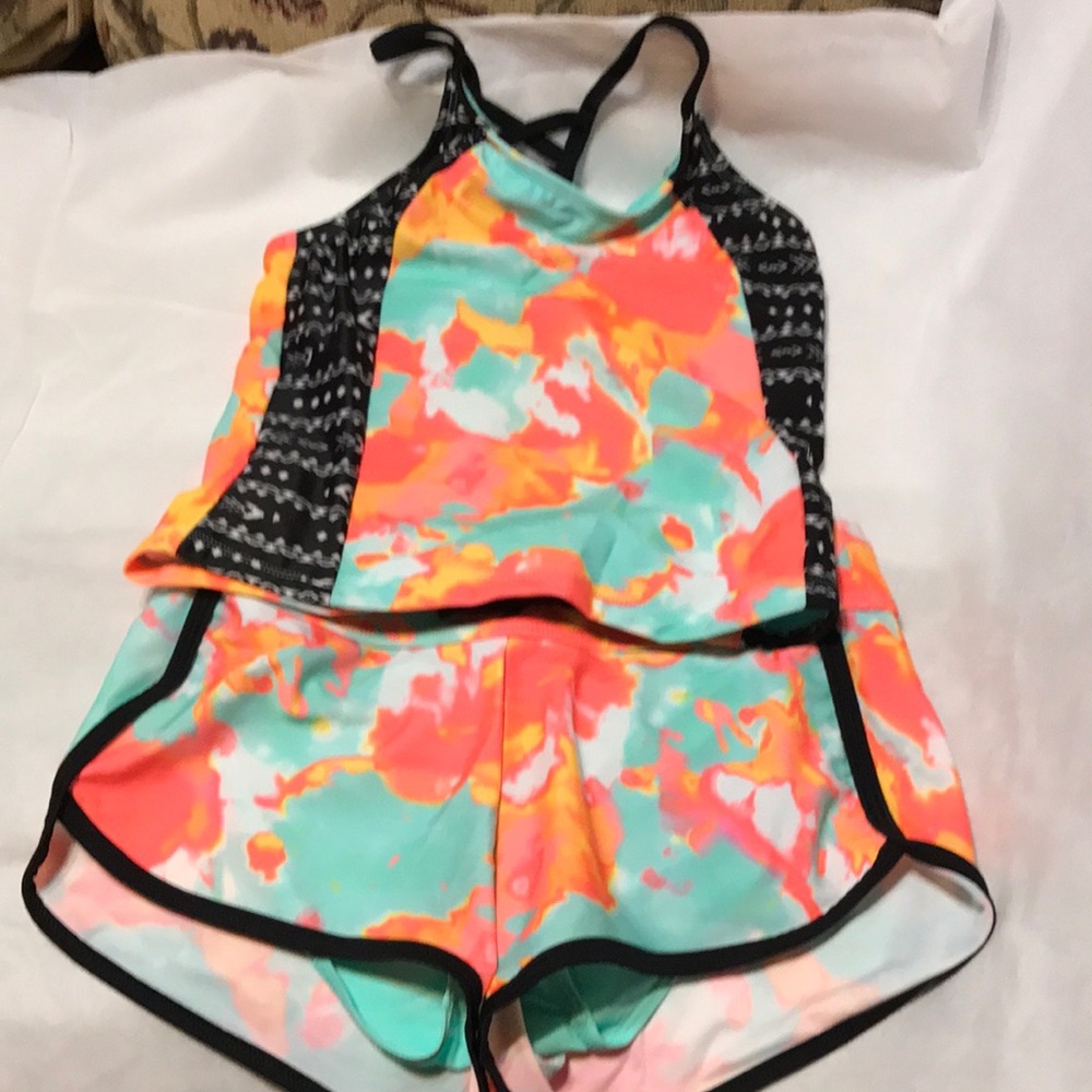 Colorful Athletic Tank and Short Swimsuit Set Large 10/12